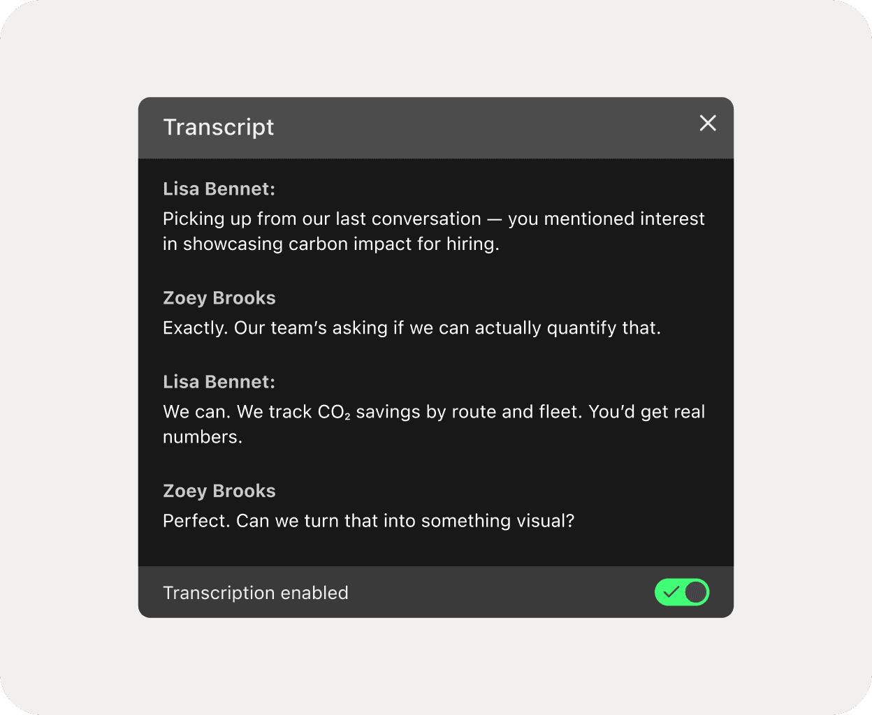 Screenshot of Dialpad AI transcribing a phone call in real time
