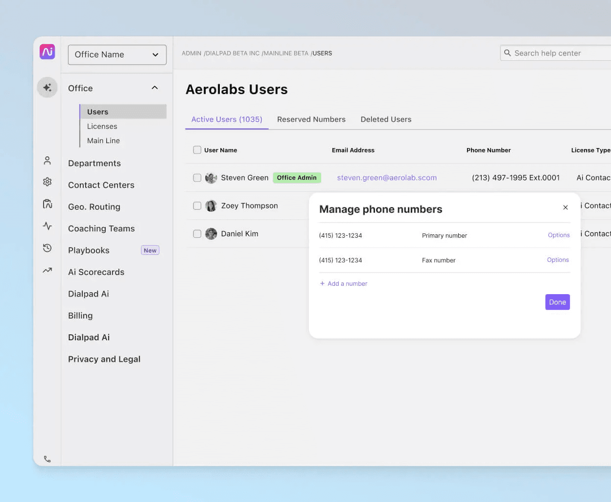 manage phone numbers